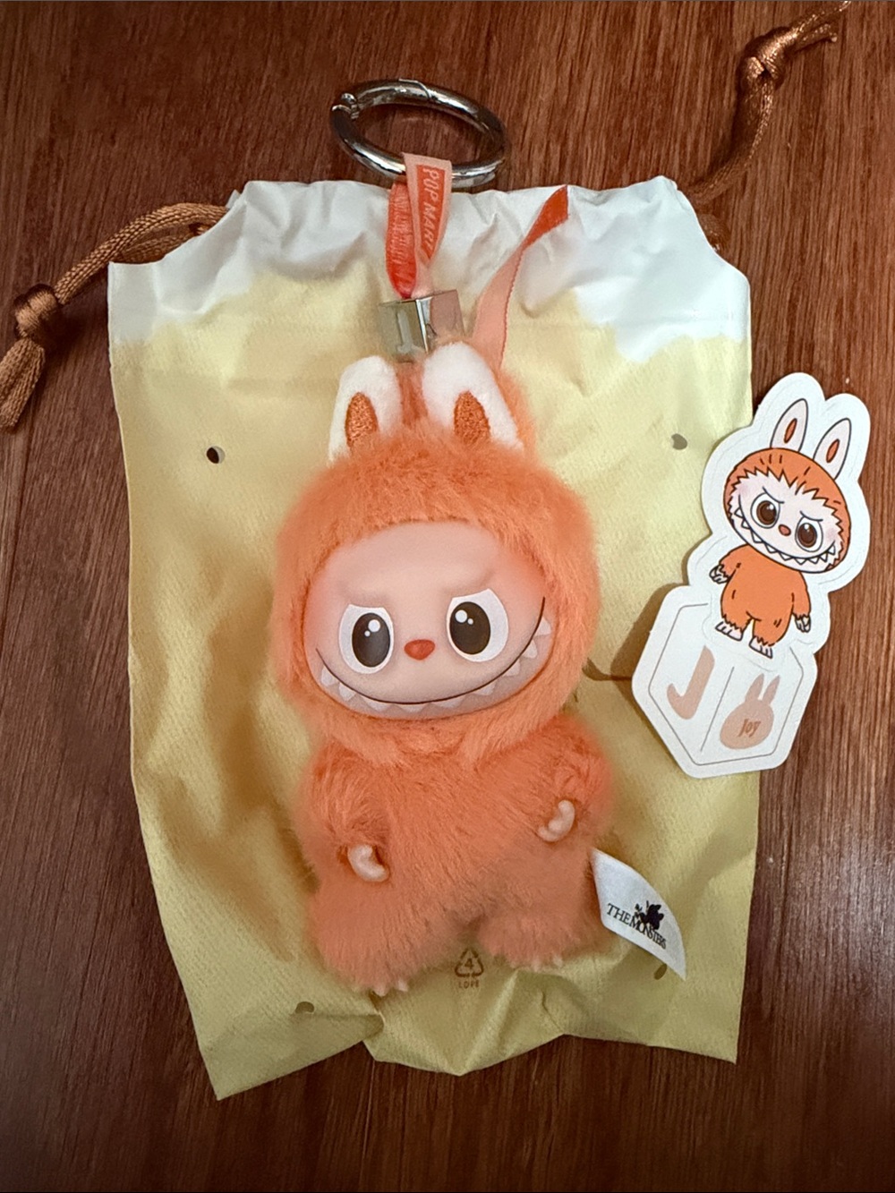 LABUBU mini key chain Orange Bunny Plush Keychain - Cute Furry Character